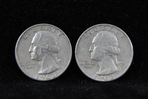 2 1963-D Washington Silver Quarter Coins