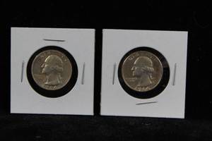 2 1964-D Washington Silver Quarter Coins