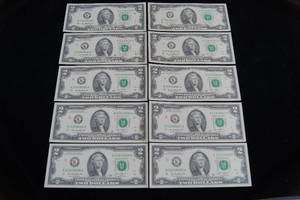 10 Sequential Uncirculated $2 Bills