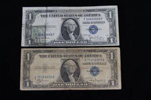 2 1935 Blue Seal $1 Silver Certificates