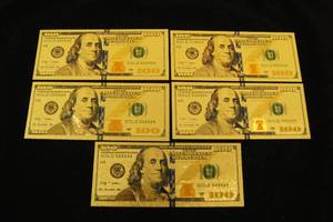 5 Gold US $100 Bill Replicas