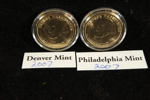 2 Uncirculated George Washington Presidential Dollar Coins - 2007-PD