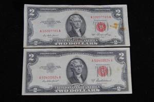 2 1953 Red Seal $2 Bills