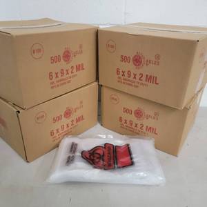 4 Boxes of Reclosable 6 x 9 Biohazard Zip Top Bags QTY 2000 (Value  $100)