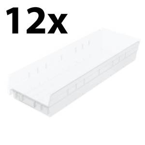 12 Clear 4x 23-58 x 6-58 Storage Shelf Bin - 30164 Akro-Mils (Valued  $180)