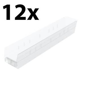 12 Clear 4x 23-58 x 4-18 Storage Shelf Bin - 30124 Akro-Mils (Valued  $117)