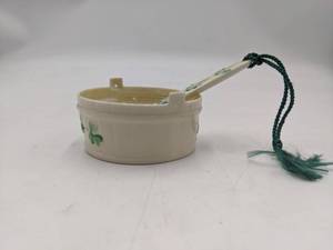 lot 49 image: Belleek Shamrock Open Butter Tub W Spoon