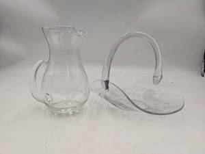 lot 42 image: Vintage Depression Glass Pitcher and Basket