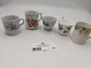 lot 54 image: 5 Gorgeous Vintage Teacups-Royal Patent Ironstone Arthur J Wilkenson England, Roy Kirkham England Fine Bone China ,Doulton Everyday, And More
