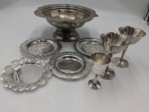 lot 93 image: 8 Piece Vintage Silver Plate Serving Collection