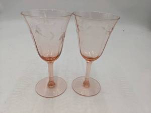 lot 96 image: 2 Stunning Rose Colored Wine Glasses