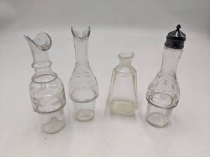 lot 10 image: Gorgeous Vintage 4 Piece Victorian Glass Collection- Cruet Castor Condiment Bottles