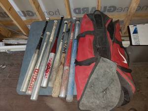Older Baseball  Softball Bats and Bat Bag