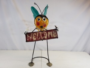 New Handmade Recycled Metal Art Welcome Bee