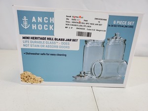 New 6 Piece Anchor Hocking Mini Heritage Hill Glass Jar Set