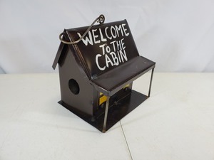 New Handmade Recycled Metal Welcome To The Cabin Birdhouse
