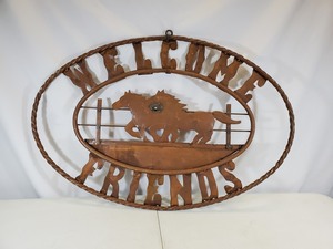 New Handmade Recycled Metal Horse Welcome Friends Sign