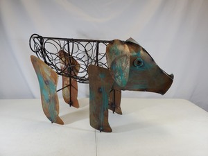 New Handmade Recycled Metal Pig Planter