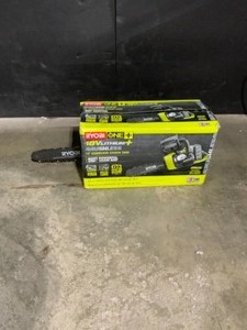 RYOBI ONE 18V Brushless 12 in. Cordless Battery Chainsaw with 4.0 Ah Battery and Charger. See Pictures