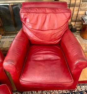 lot 61 image: Masters Red Leather Chairs and Ottoman