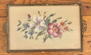lot 173 image: Vintage Needlepoint Tray and Victorian Dresser Top Trinket Box