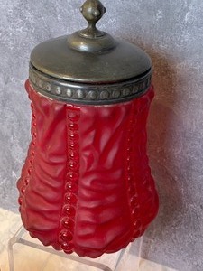 lot 87 image: Three Victorian Pigeon Blood Red Satin Glass Items
