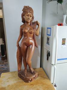 lot 3 image: Large Hand Carved Wood Female Figure