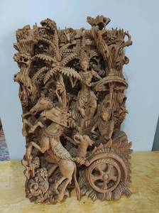 lot 7 image: Hand Carved Wood Royal Chariot Scene Wall Hanging