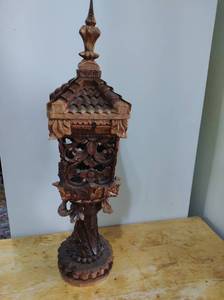 lot 11 image: Hand Carved Wood Lantern