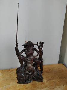 lot 12 image: Hand Carved Wood Fisherman Figure