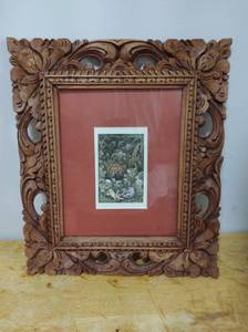 lot 21 image: Hand Carved Wood Framed Painting