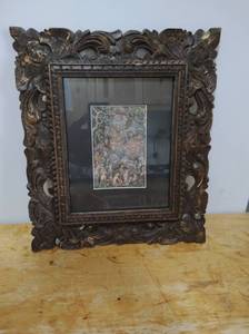 lot 22 image: Hand Carved Wood Framed Painting