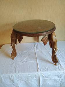 lot 53 image: Hand Carved Wood Elephant Table with Glass Top