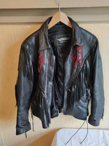 lot 77 image: Vintage Womens Unik Leather Jacket with Hog Tail Hair Accessory