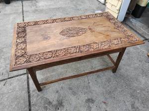 lot 81 image: Hand Carved Wood Coffee Table