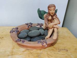lot 138 image: Fairy Pottery Dish By Jolyn Weber with Stones