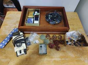 lot 146 image: Collection of Vintage Sewing Supplies and Travel Iron