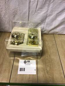 lot 5 image: Honeywell Polished Brass Keypad Electronic Knob Entry Door Lock Customer Returns See Pictures