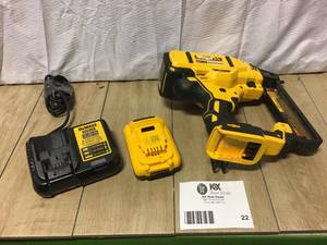 lot 22 image: DEWALT 20-Volt MAX XR Lithium-Ion Cordless 18-Gauge Narrow Crown Stapler Kit with Battery 2Ah, Charger and Contractor Bag Customer Returns See Pictures