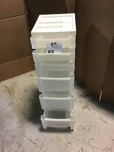 lot 34 image: IRIS 14.25 in. L x 12.05 in. W x 37.75 in. H White and Pearl 6-Drawer Storage Cart with Organizer Top Customer Returns See Pictures