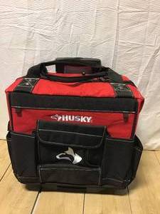 lot 41 image: Husky 14 in. 13 Pocket Rolling Tool Bag Customer Returns See Pictures