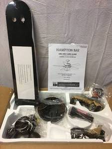 lot 60 image: Hampton Bay Campbell 52 in. Indoor LED Mediterranean Bronze Ceiling Fan with Light Kit, Downrod, Reversible Blades and Remote Customer Returns See Pictures