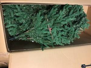 lot 70 image: Home Decorators Collection 7.5 ft Swiss Mountain Black Spruce Twinkly Rainbow LED Pre-Lit Christmas Tree with 600 RGB LED Technology Dome Lights Customer Returns See Pictures