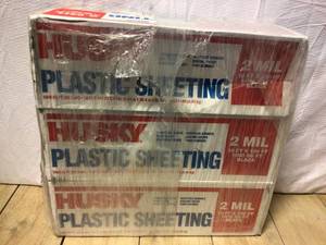 lot 46 image: HUSKY 10 ft. x 100 ft. Black 2 mil Plastic Sheeting Customer Returns See Pictures