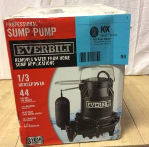 lot 86 image: Everbilt 13 HP Cast Iron Sump Pump Customer Returns See Pictures