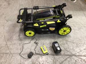 lot 102 image: Ryobi 20 in. 40V Brushless Lawn Mower Battery and Charger Included Customer Returns See Pictures