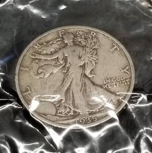 3 US SILVER COINS 1935 WALKING LIB 50C FINE 1937 & 1954 WASHINGTON 25C