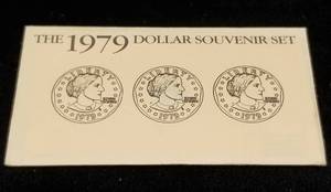 3 COIN US SUSAN B ANTHONY 1979 DOLLAR SET IN ORIGINAL PACKAGING