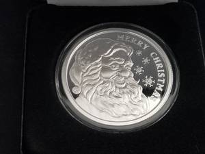 CHRISTMAS 2021 1 TROY OZ .999 FINE SILVER SANTA IN LEATHER BOX