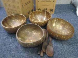 lot 48 image: 2 Sets of 4 Coconut Bowls & Spoons...